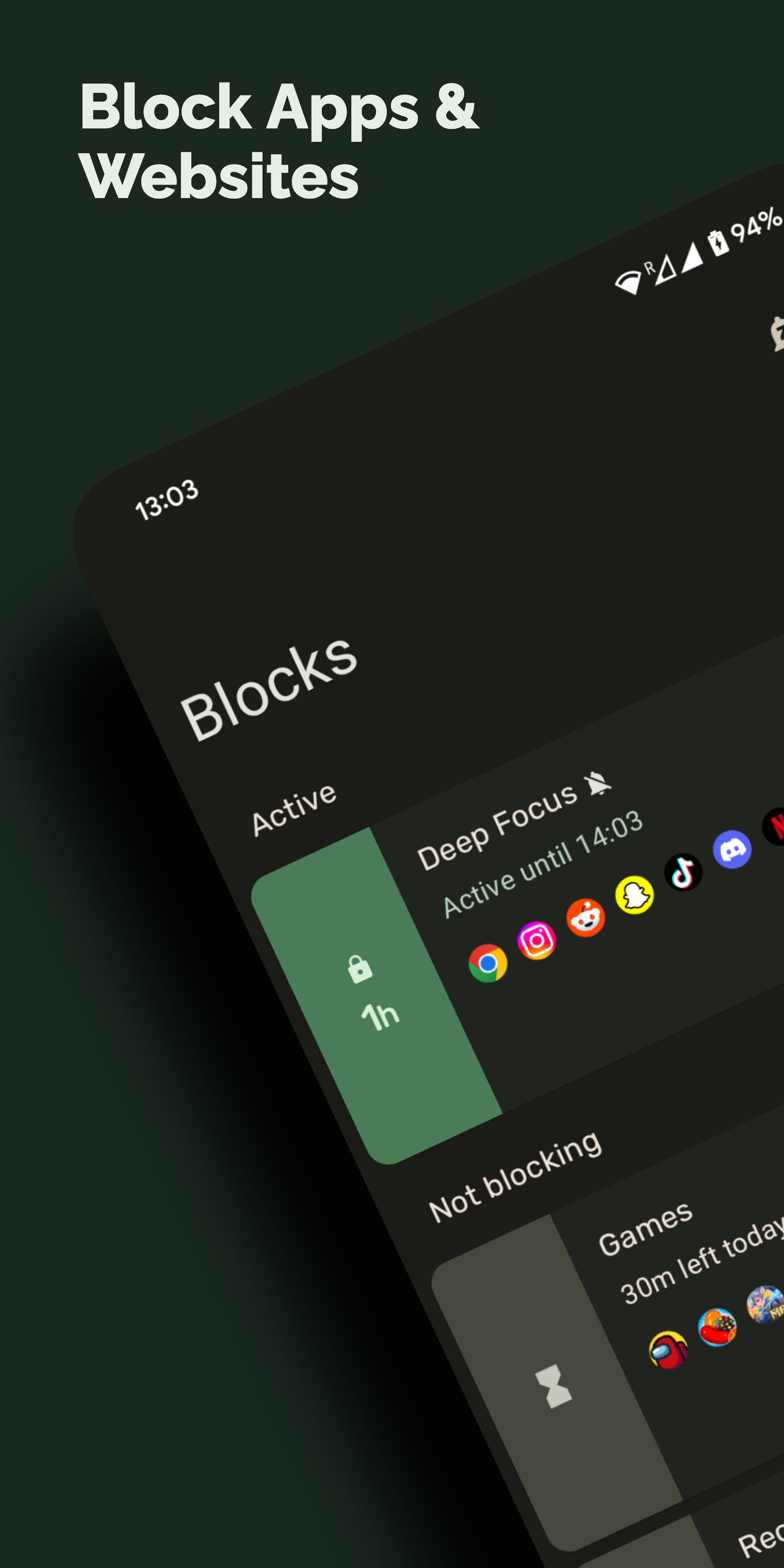 Block Apps & Websites screen