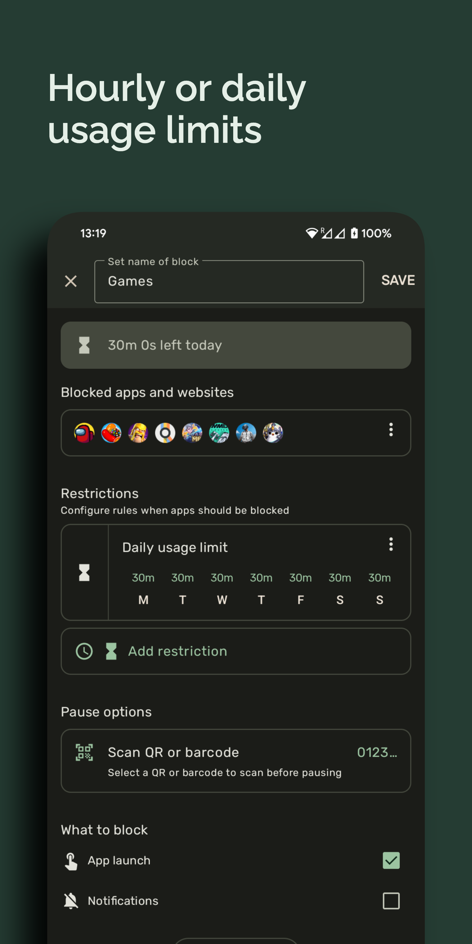 Hourly or daily usage limits
